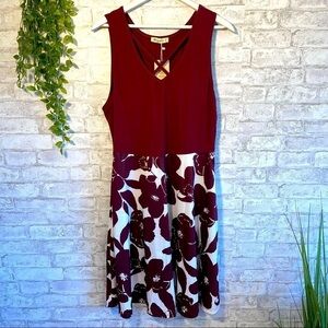 NWT MOYABO Beautiful Floral Print Burgundy Maroon Drop Waist‎ Dress Size 2XL